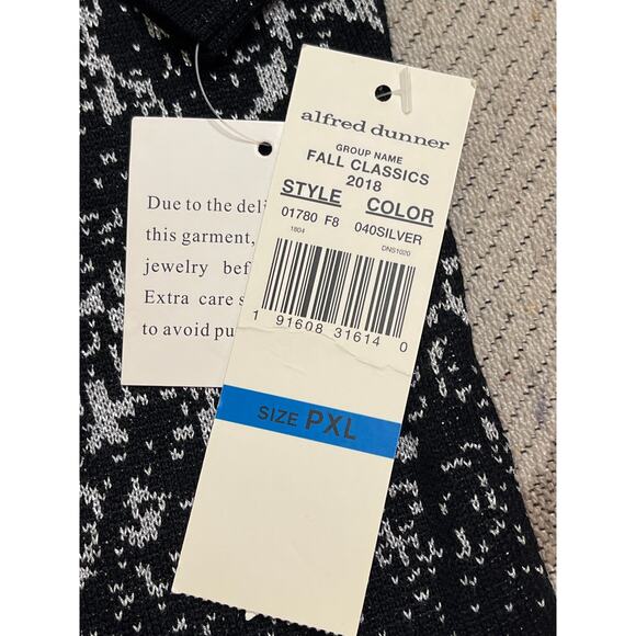 Alfred Dunner layered sweater/cardigan silver black studded 3/4 sleeves,size PXL - Picture 3 of 12